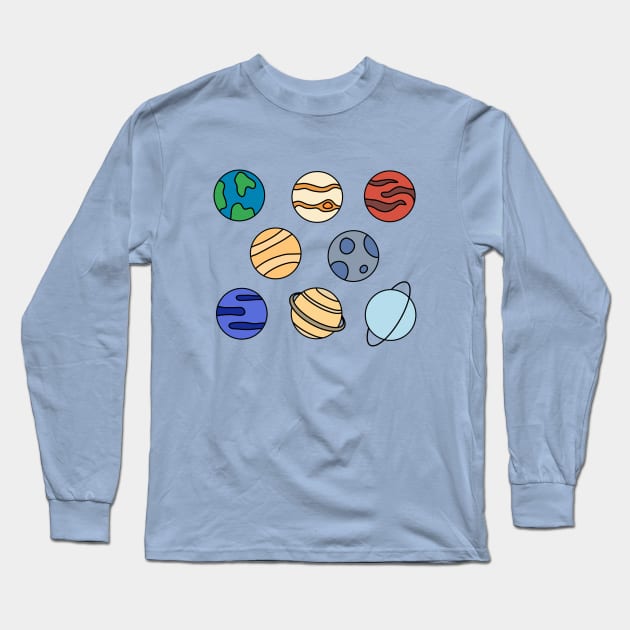 Solar System Planets Long Sleeve T-Shirt by DrawAHrt